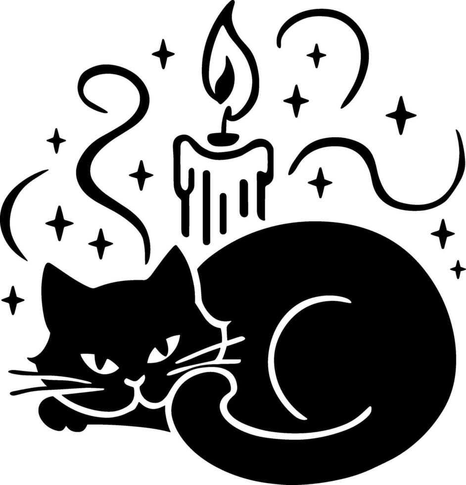 A black cat with a candle and stars vector