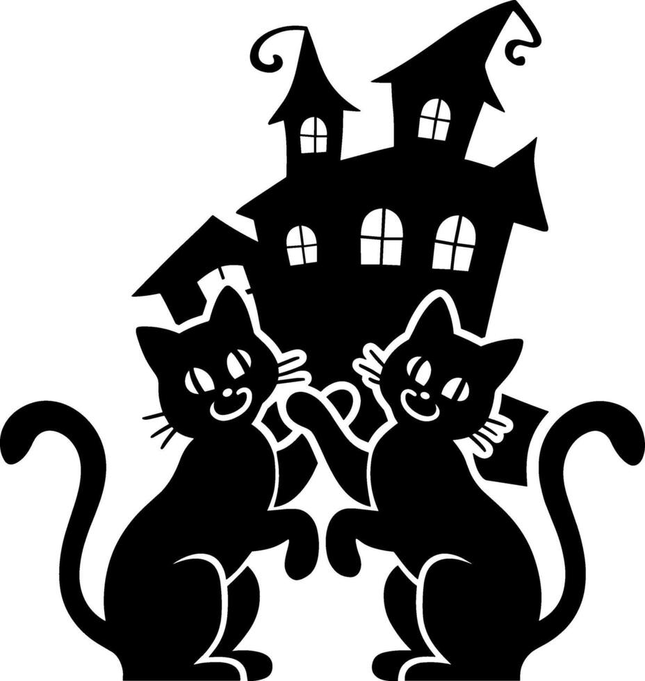 Two cats are holding hands in front of a house vector