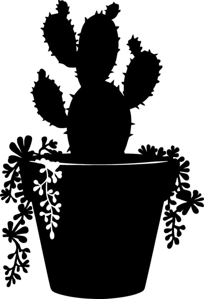Cactus in pot silhouette vector