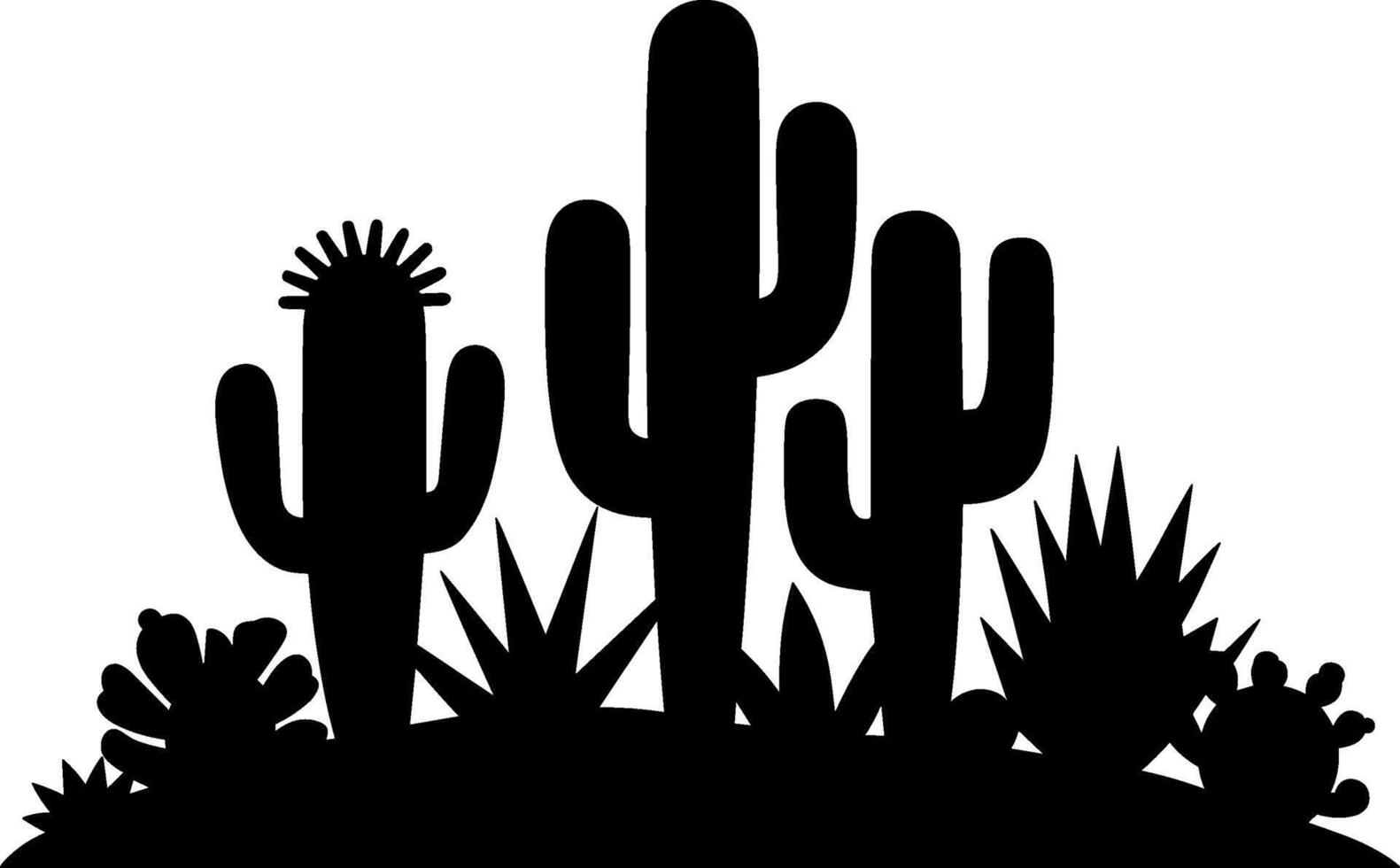 Cactus plants in silhouette on a white background vector