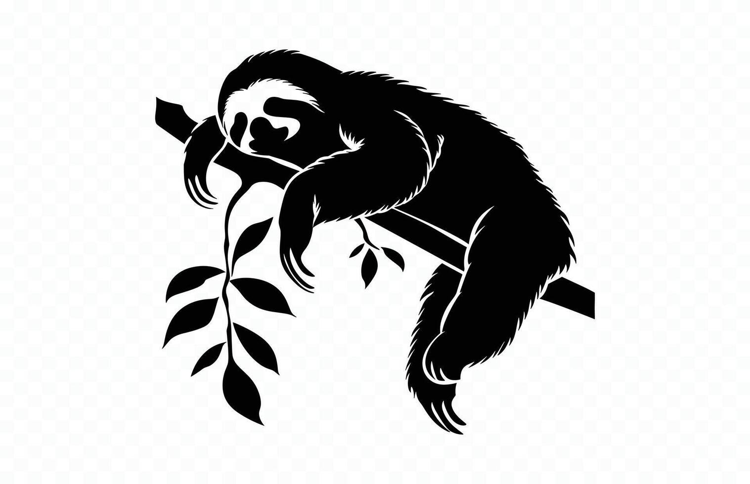Sleeping Sloth on Branch Silhouette vector