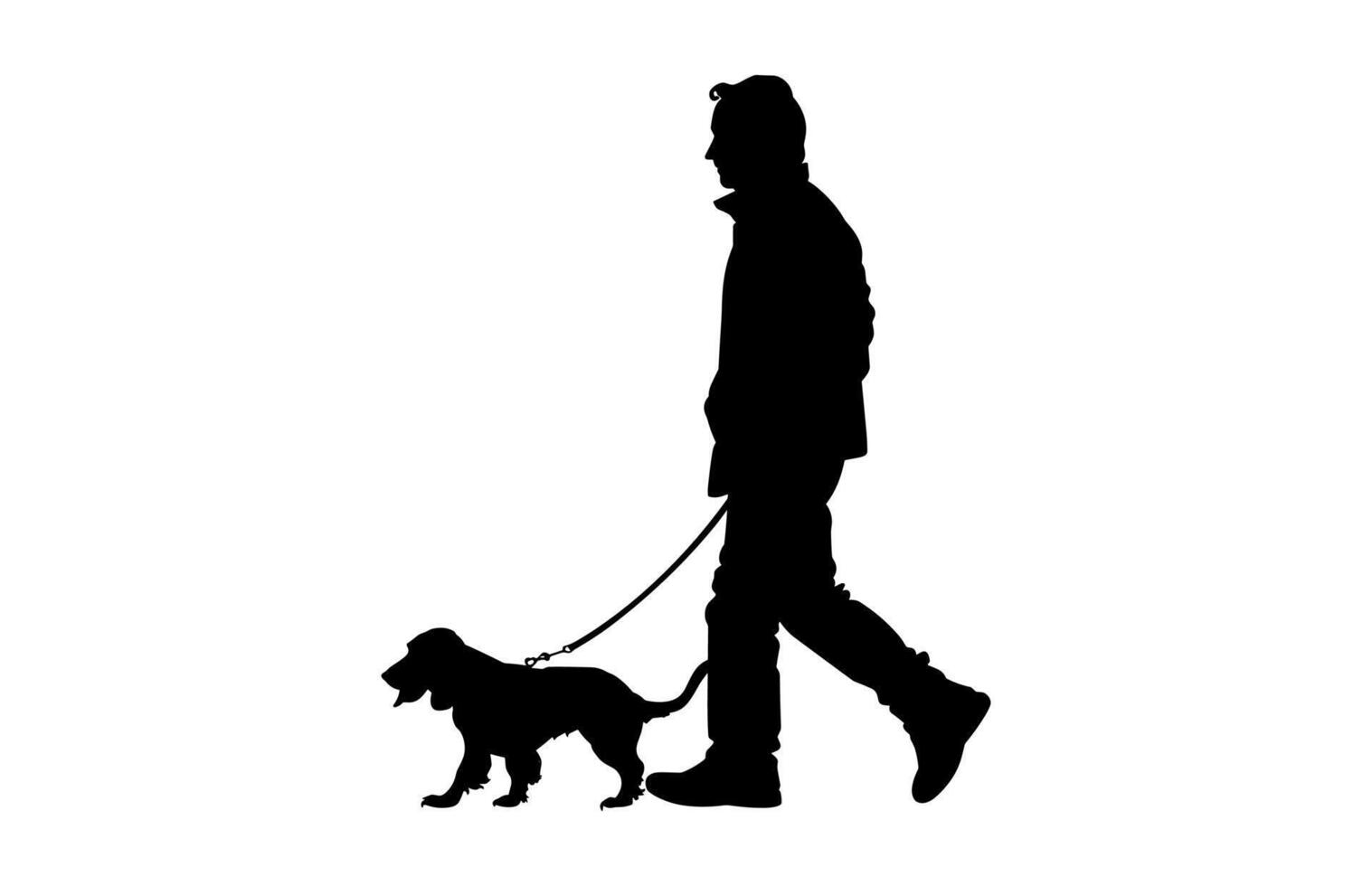 Man Walking with Dog Black Silhouette vector