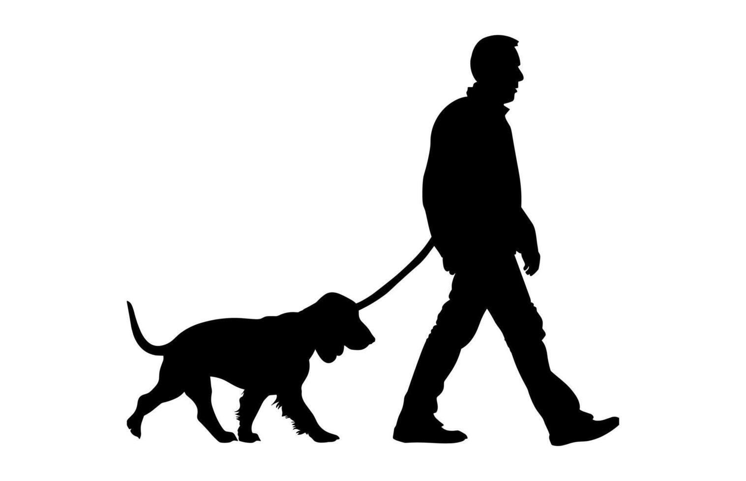 Man Walking with Dog Silhouette Clipart vector