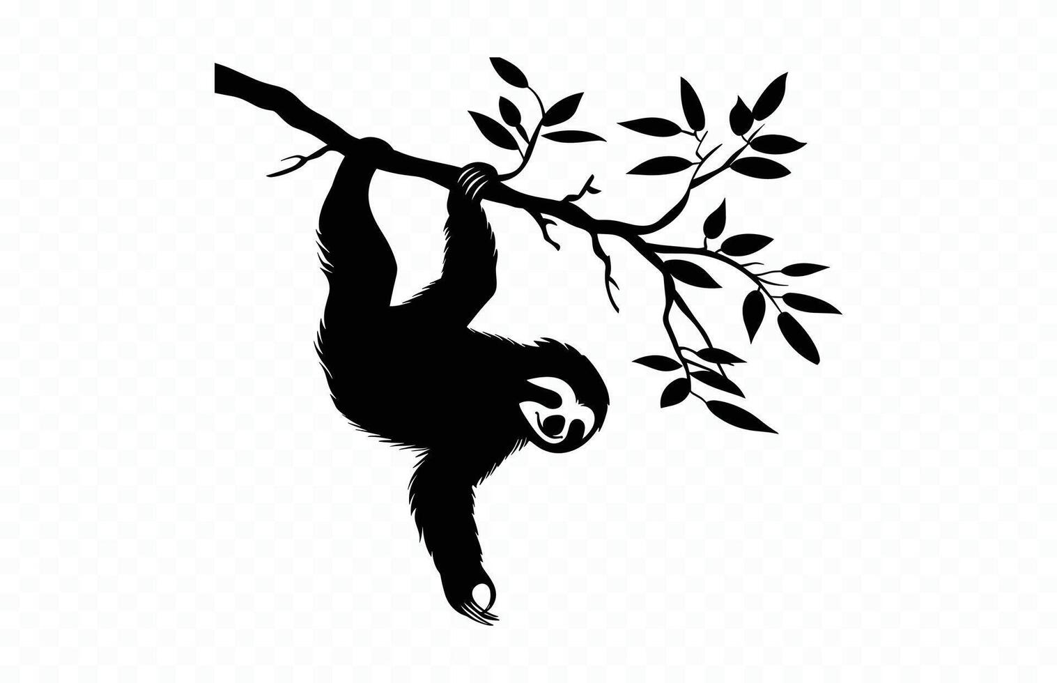 Sloth Hanging on Tree Branch Silhouette vector