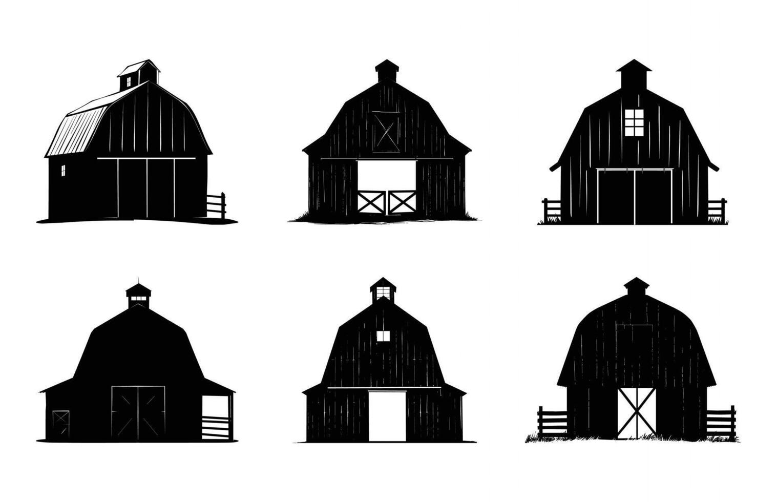 Rustic Barn Silhouette Clipart Bundle vector