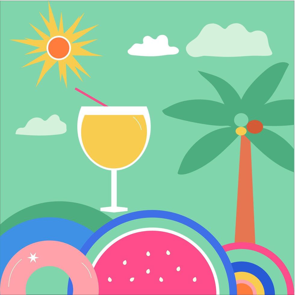 Colorful Geometric Summer Background, poster, banner. Summer time fun concept design vector