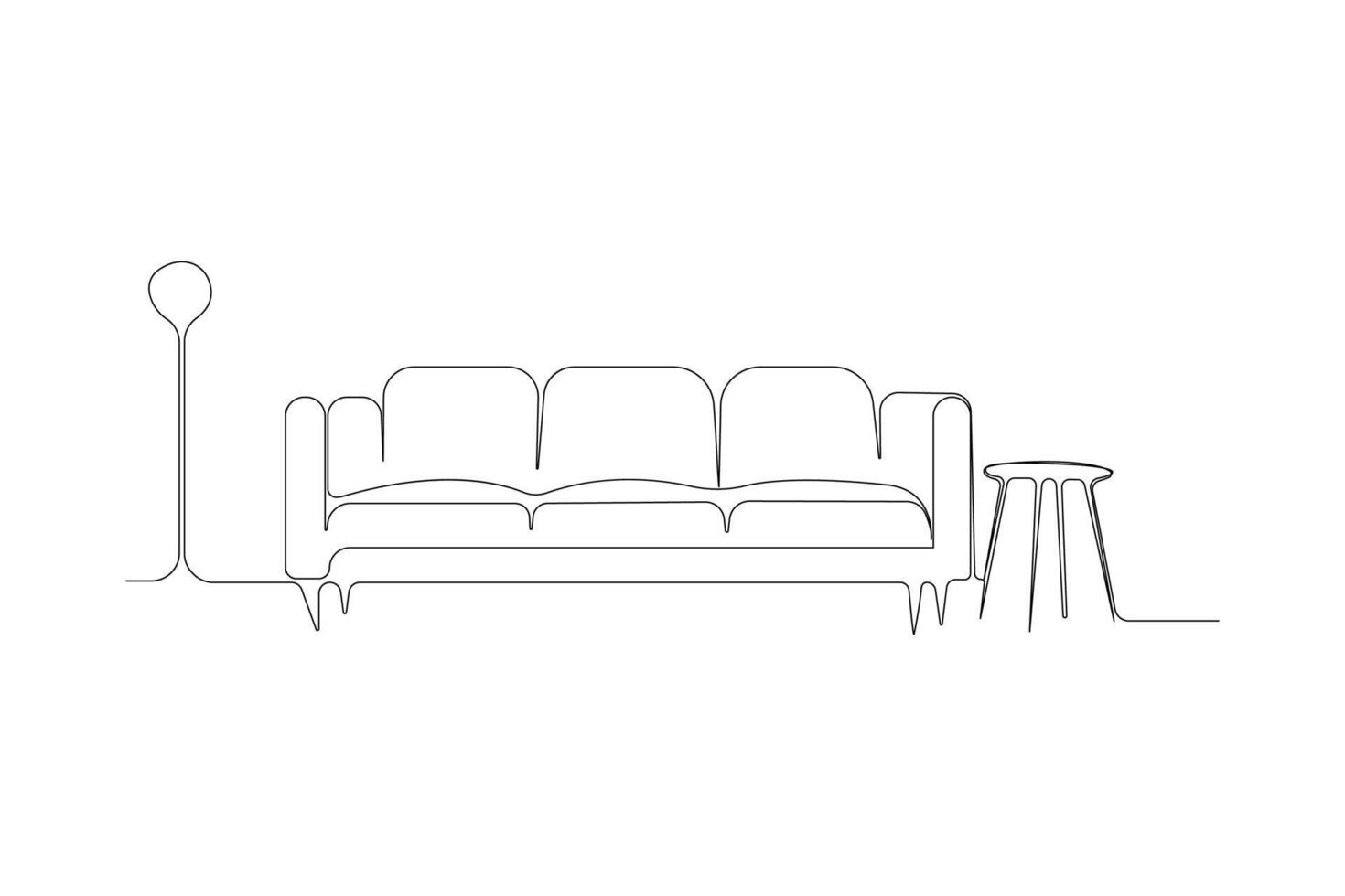 Sofa with lamp and table continuous outline . Modern Sofa one line art drawing vector