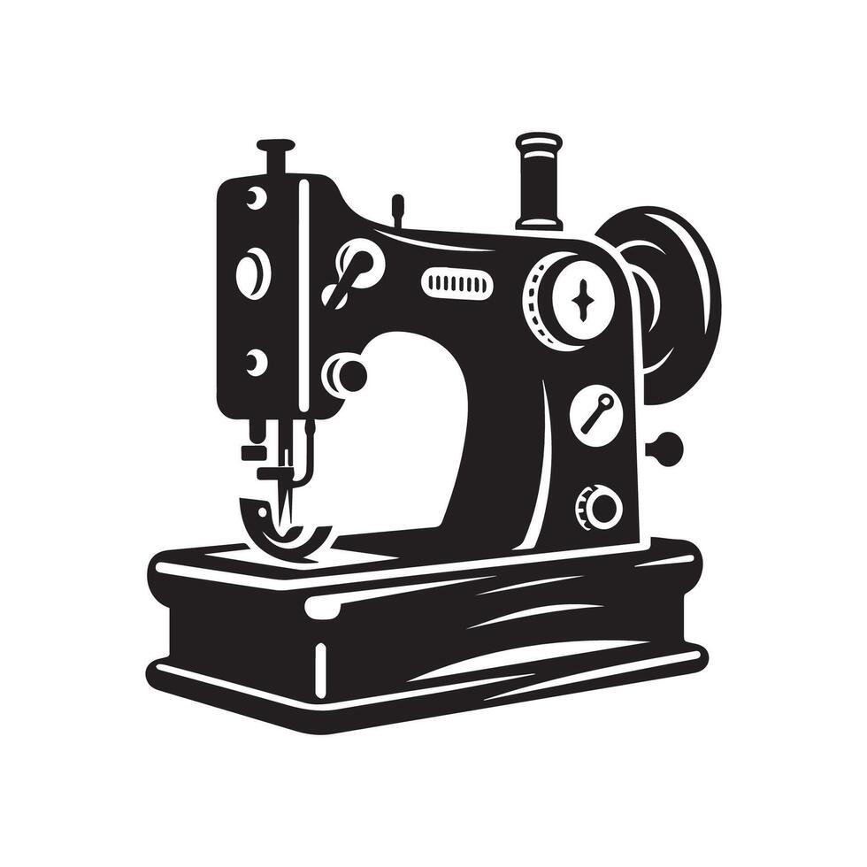 Minimalist black and white sewing machine side view silhouette. vector