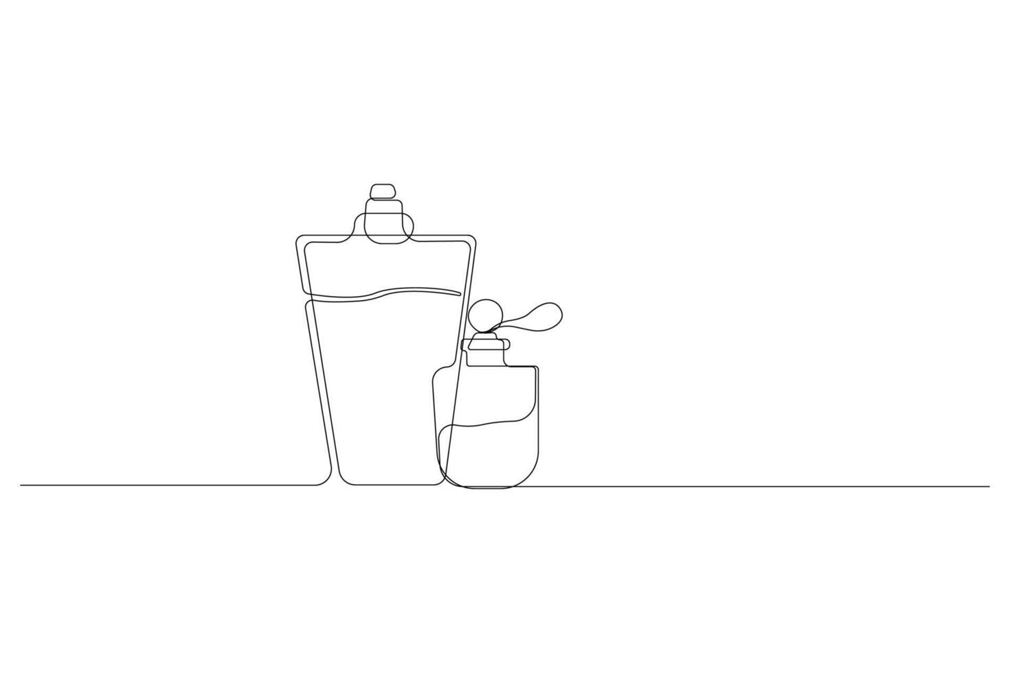 Perfume bottles continuous line art drawing. Cosmetics concept background in doodle style. vector