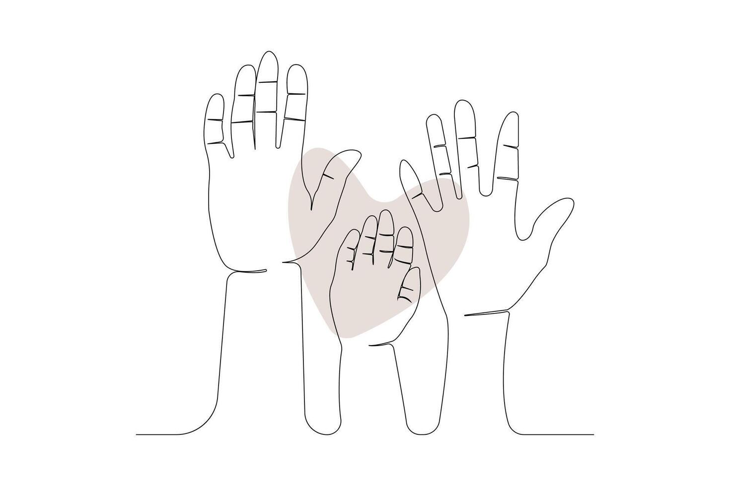 Minimalist continuous line art drawing of family hands. Hands of father mother and their baby outline . vector