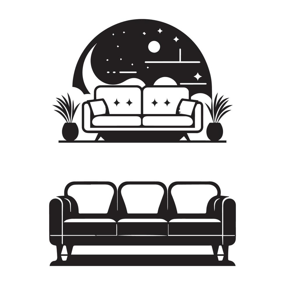 Minimalist sofa design silhouette. Furniture logo concept . vector