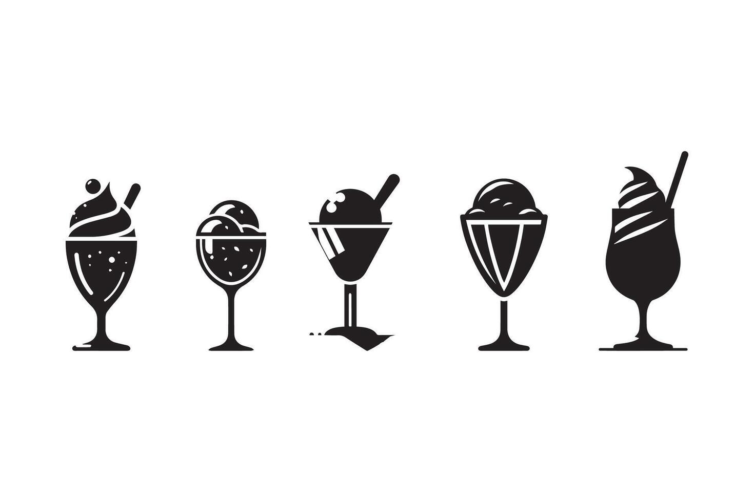 Glass of ice cream silhouette. Different types of glass with ice-cream. vector
