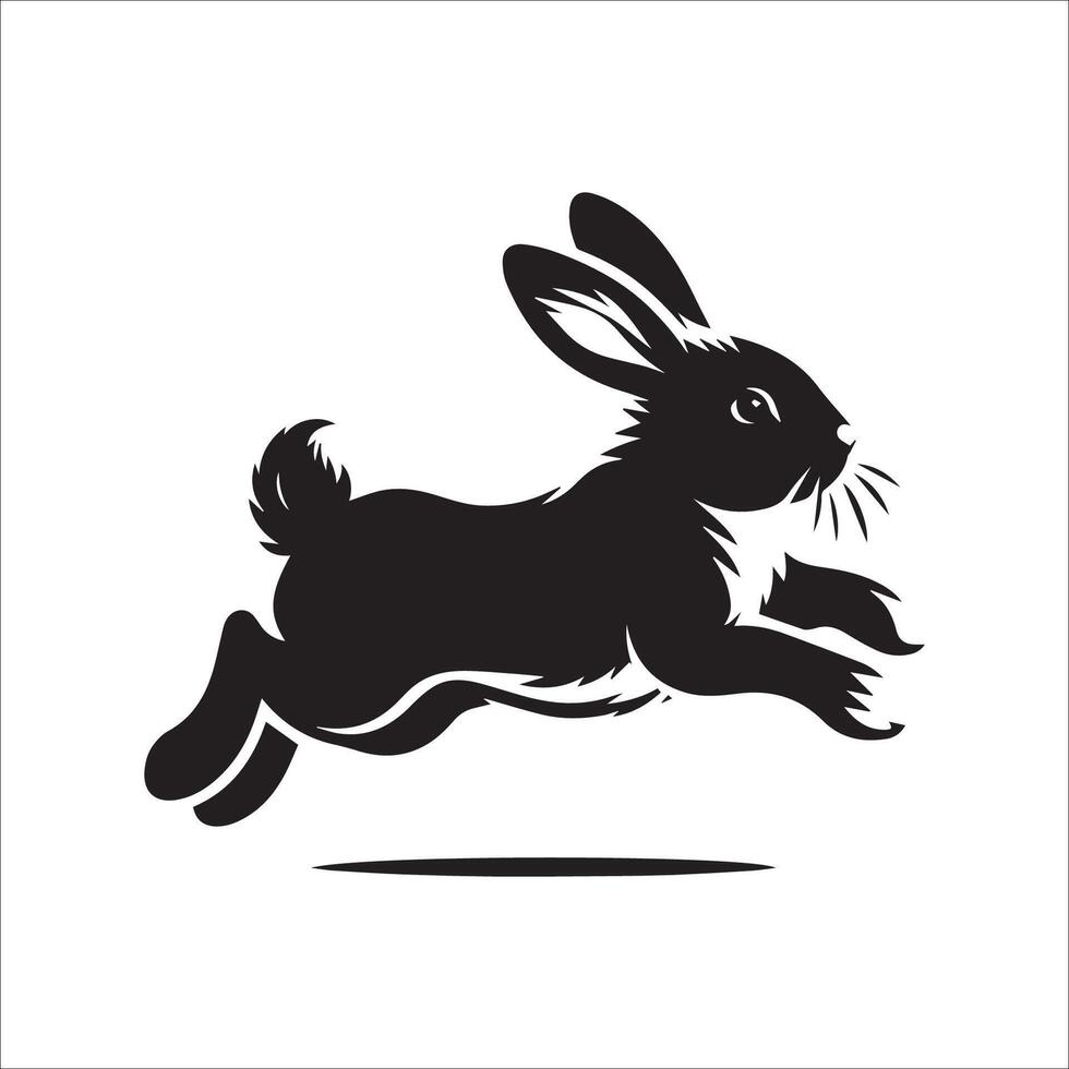 Black and white bunny jumping silhouette illustration. vector
