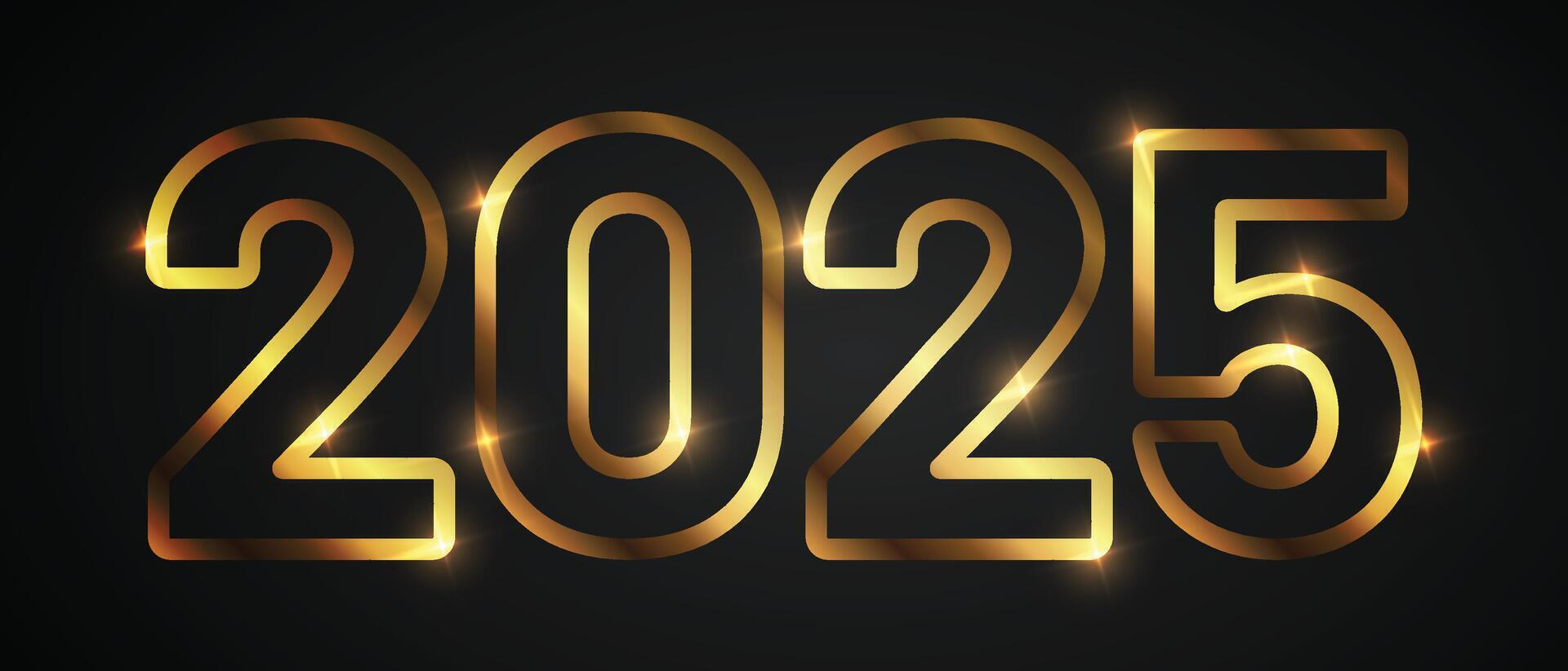 Happy new year 2025. Typography logo design of 2025 new year with golden number vector