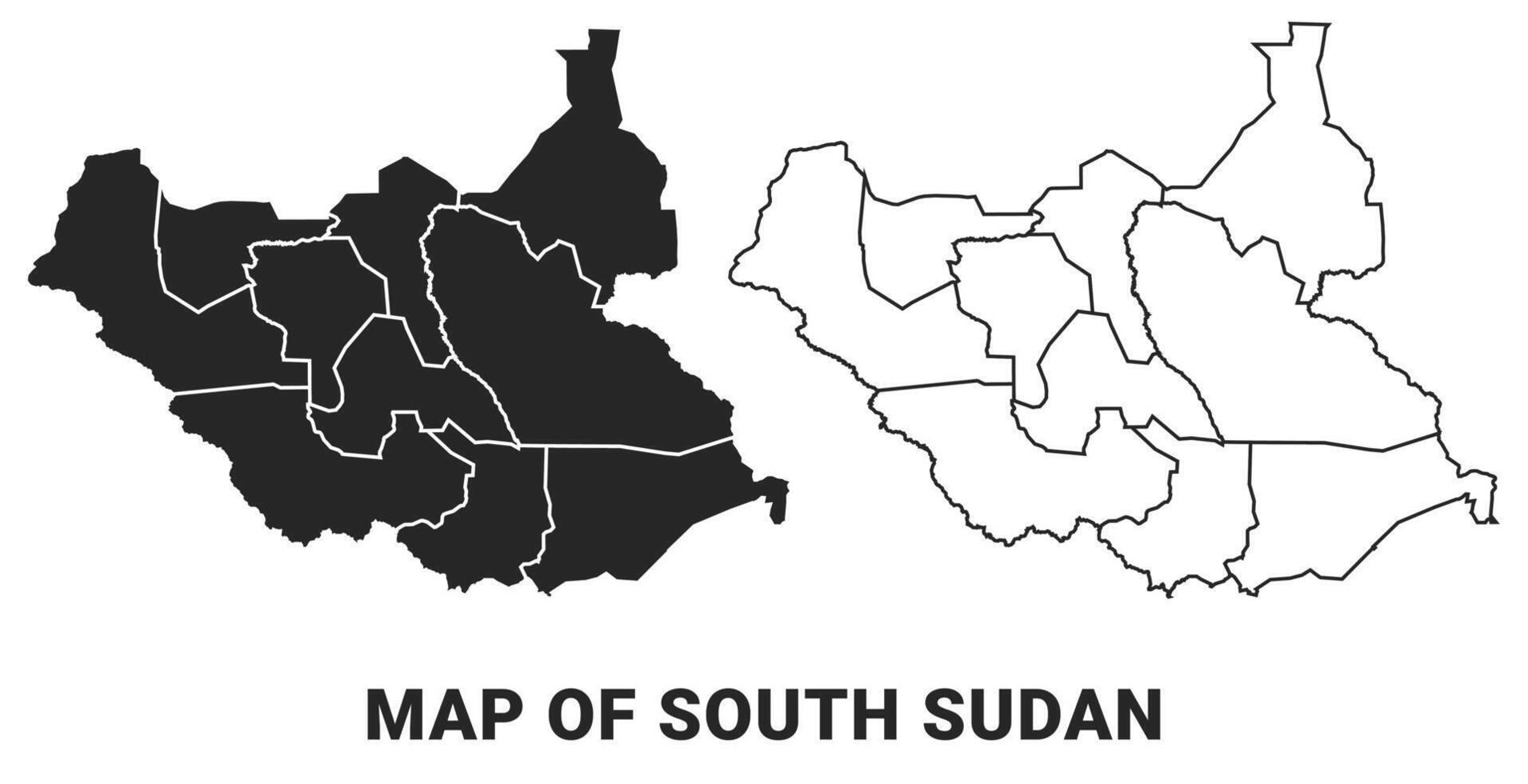 Black map of South Sudan country with borders of regions vector
