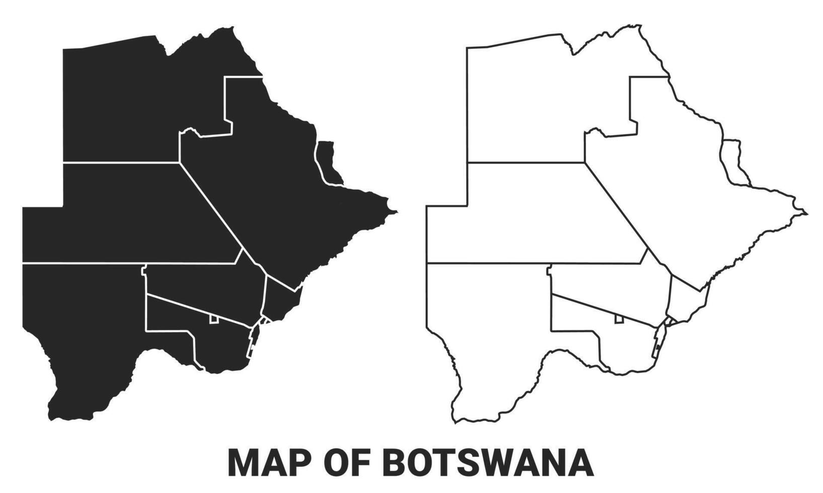 Black map of Botswana country with borders of regions vector