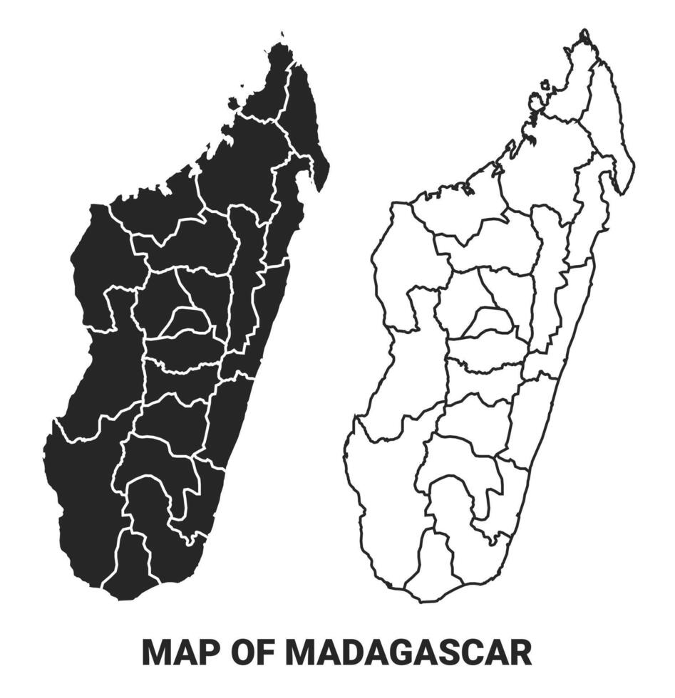 Black map of Madagascar country with borders of regions vector