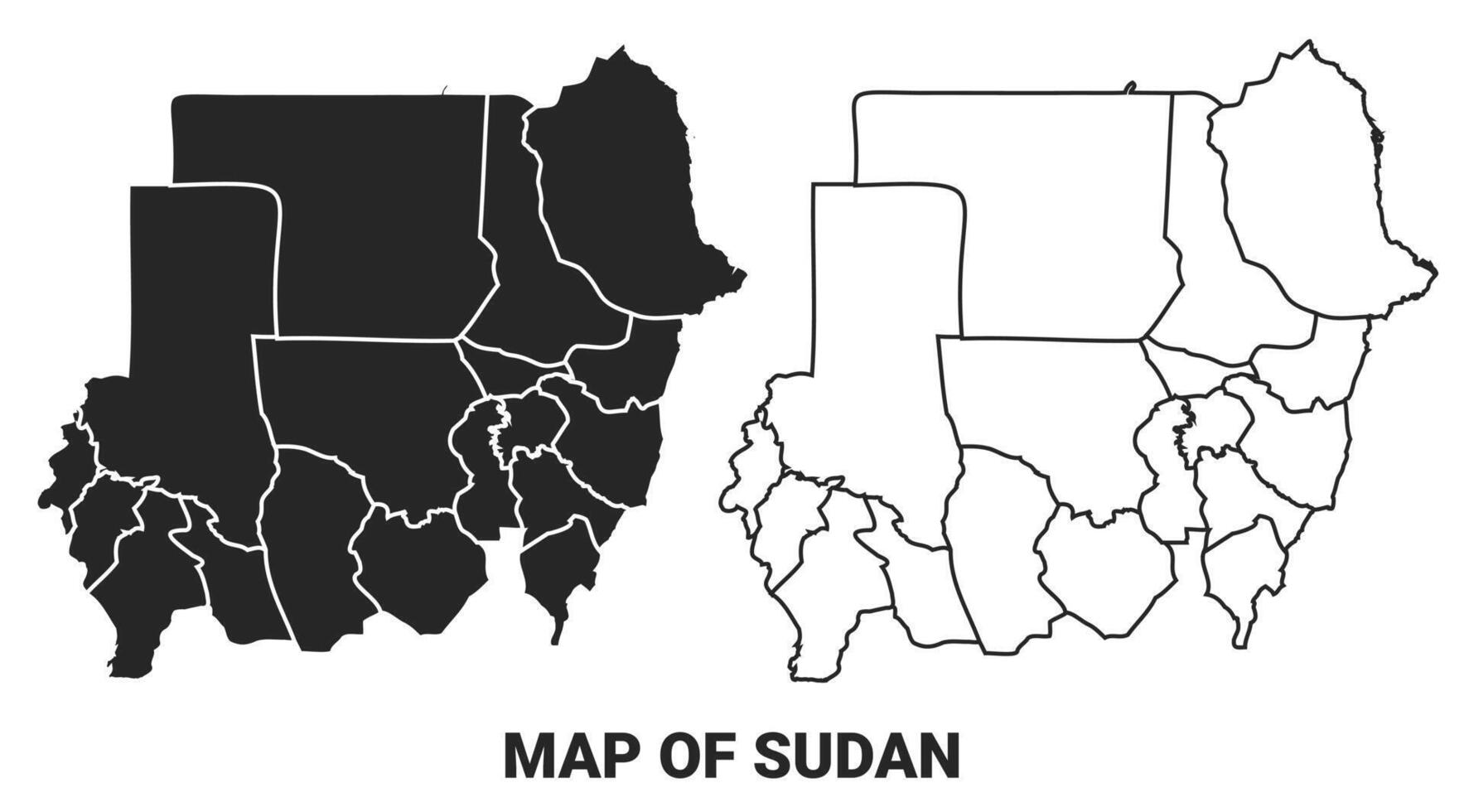 Black map of Sudan country with borders of regions vector