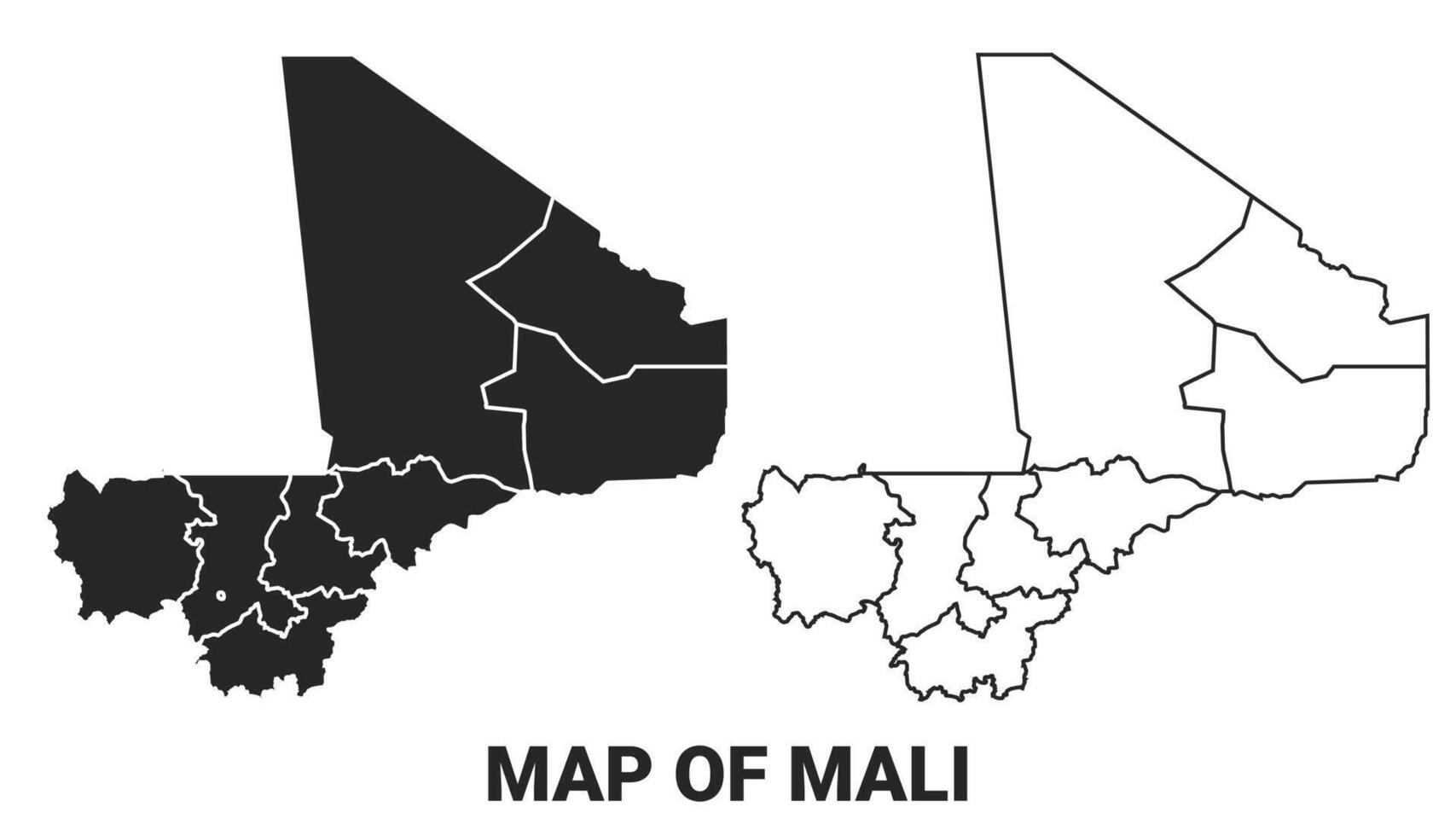 Black map of Mali country with borders of regions vector