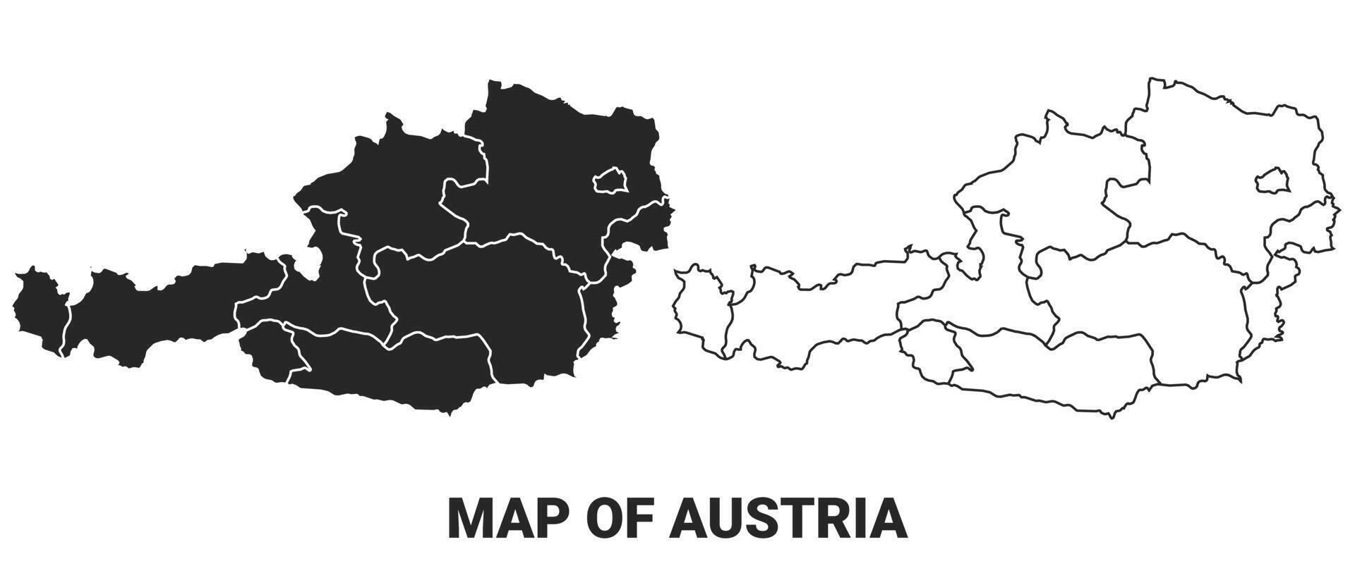 Black map of Austria country with borders of regions vector