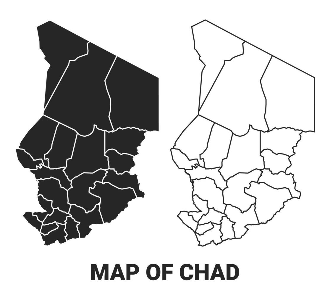 Black map of Chad country with borders of regions vector
