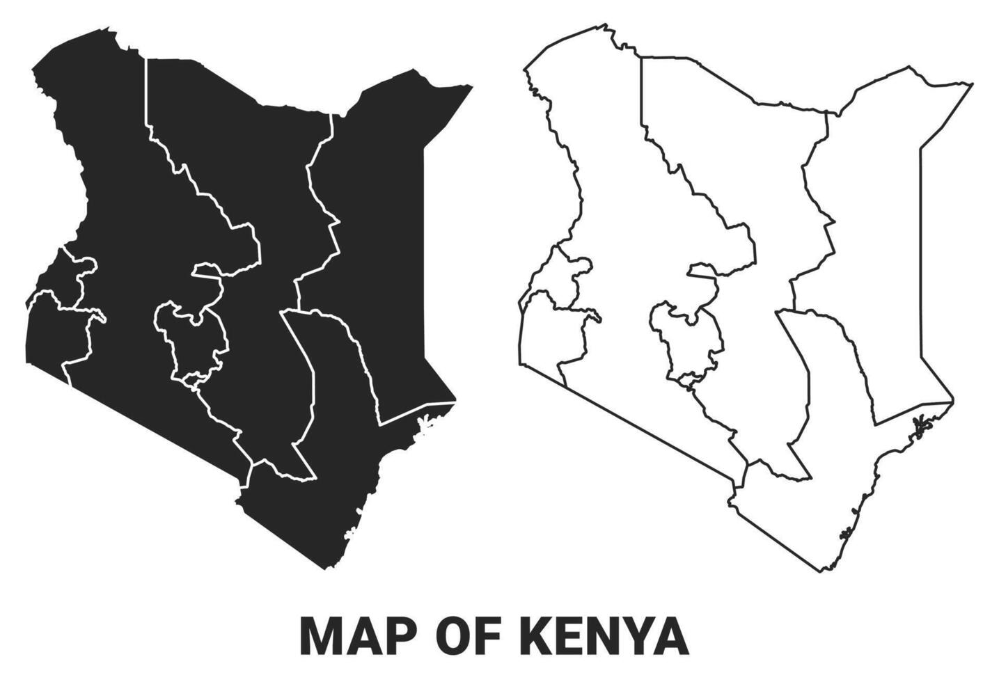 Black map of Kenya country with borders of regions vector