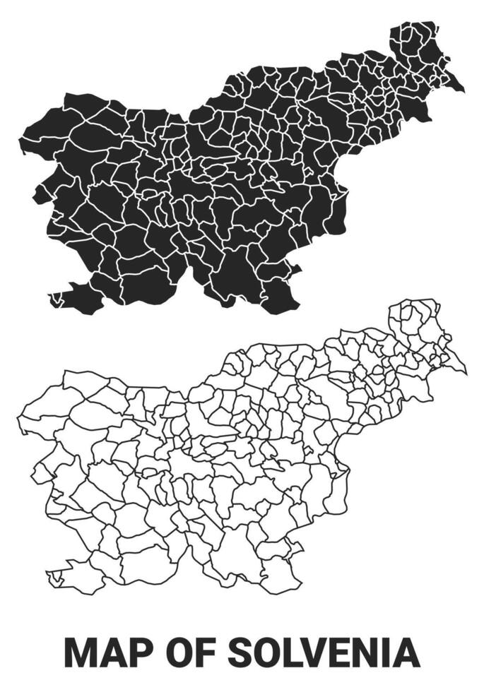 Black map of Slovenia country with borders of regions vector