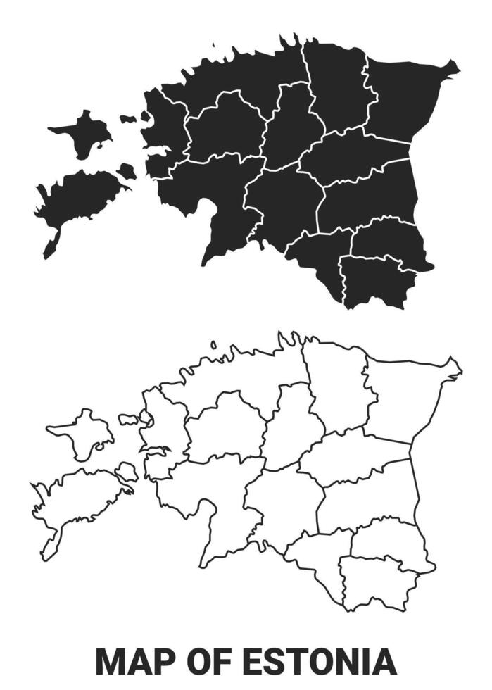 Black map of Estonia country with borders of regions vector