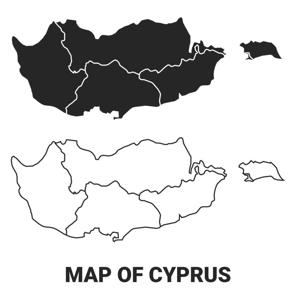 Black map of Cyprus country with borders of regions vector