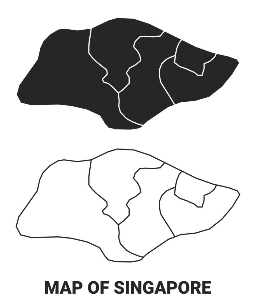 Black map of Singapore country with borders of regions vector