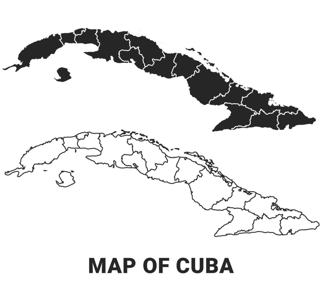 Black map of Cuba country with borders of regions vector