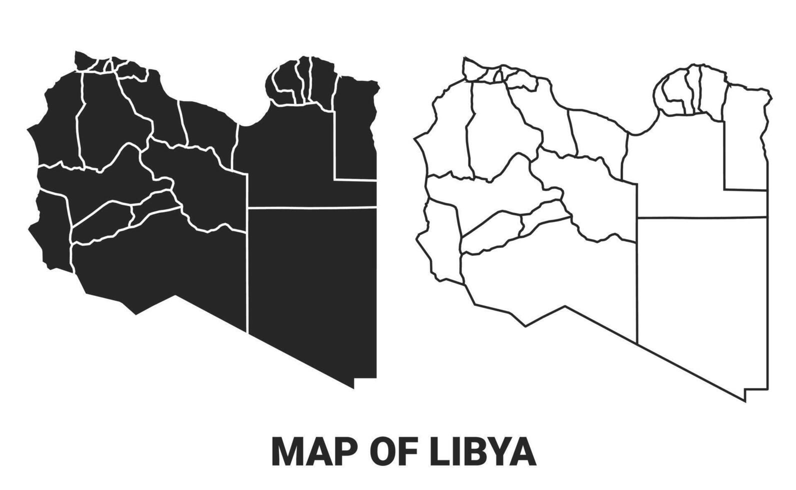 Black map of Libya country with borders of regions vector