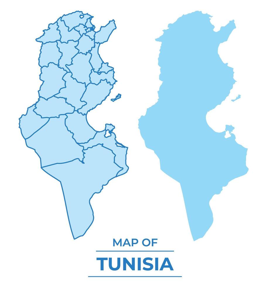 Tunisia map set simple flat and outline style illustration vector