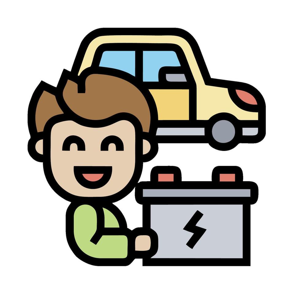 A man holding a car battery and a car vector