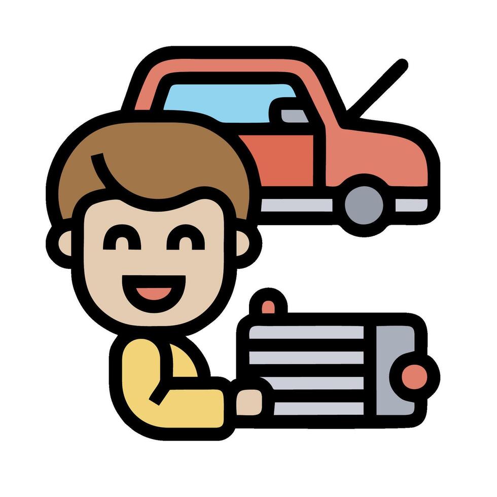 A man is holding a car and a radiator vector