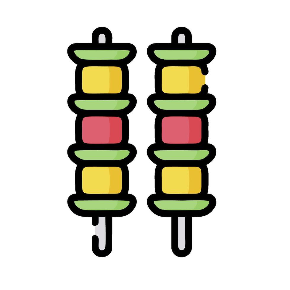 Two skewers with different colored meat on them vector