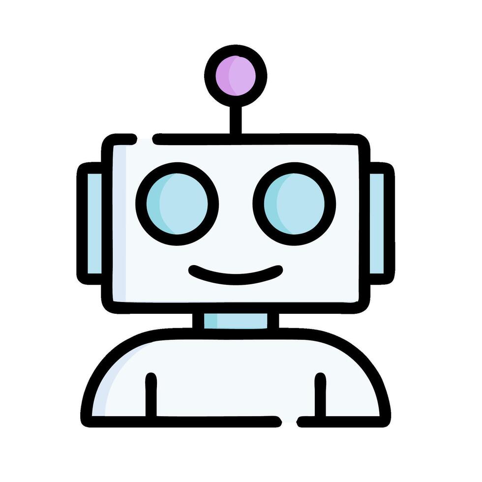 A robot icon with a purple dot on its head vector