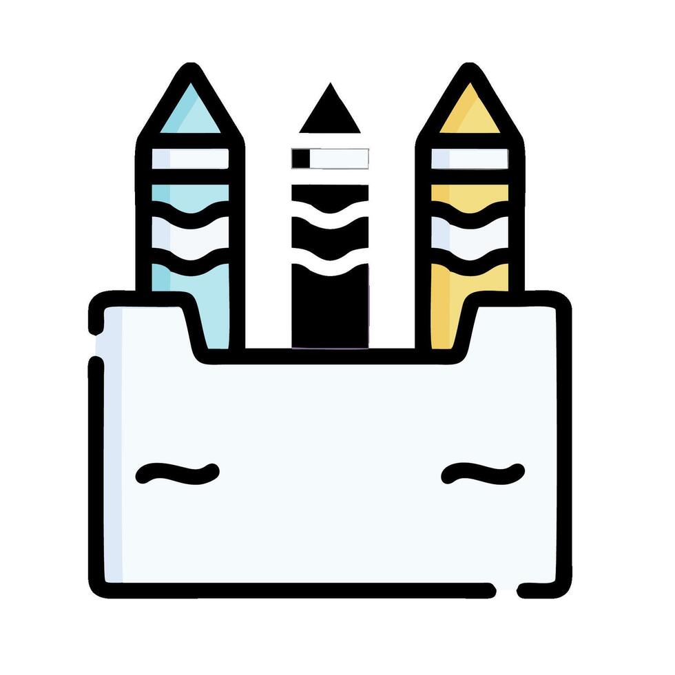 A cartoon image of a box with three crayons inside vector
