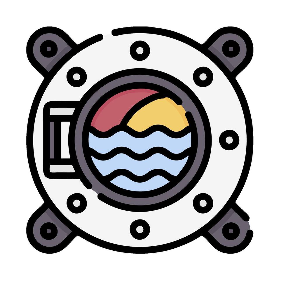 A porthole with a wave and sun in the background vector