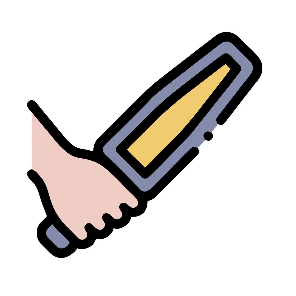 A hand holding a knife in a flat line vector