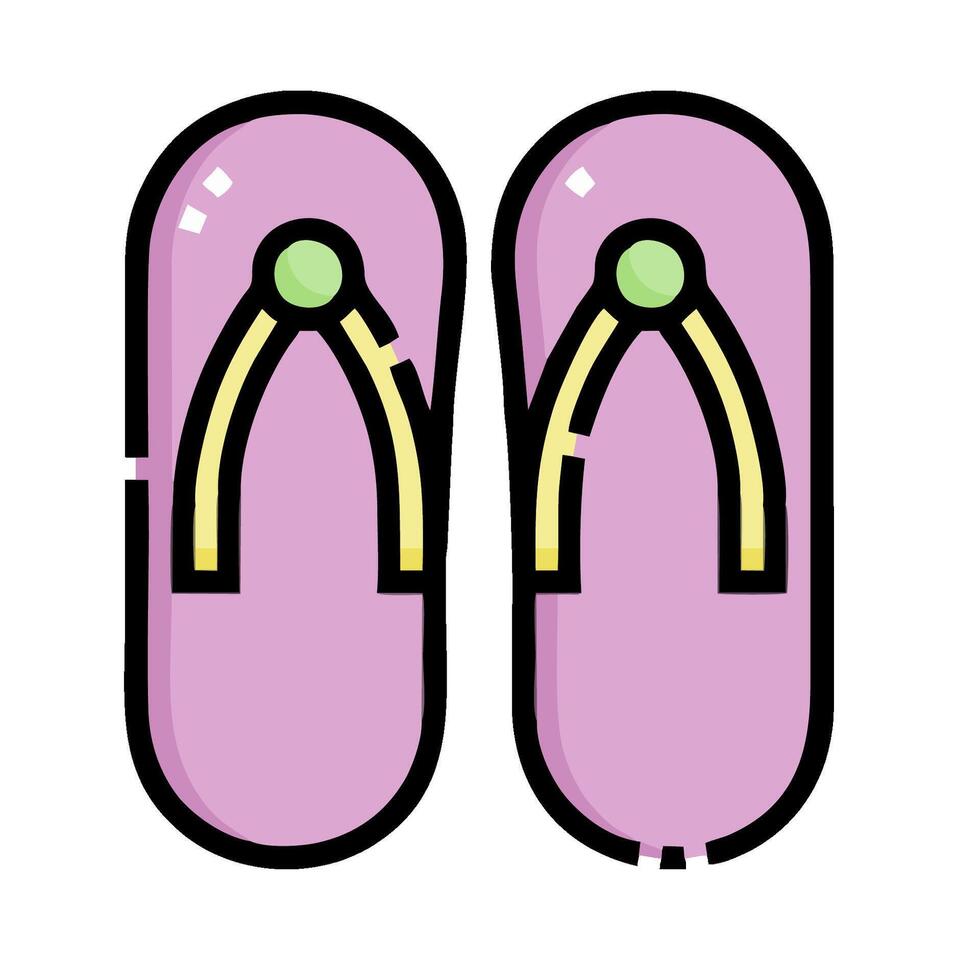 A pair of flip flops with a green and purple color vector