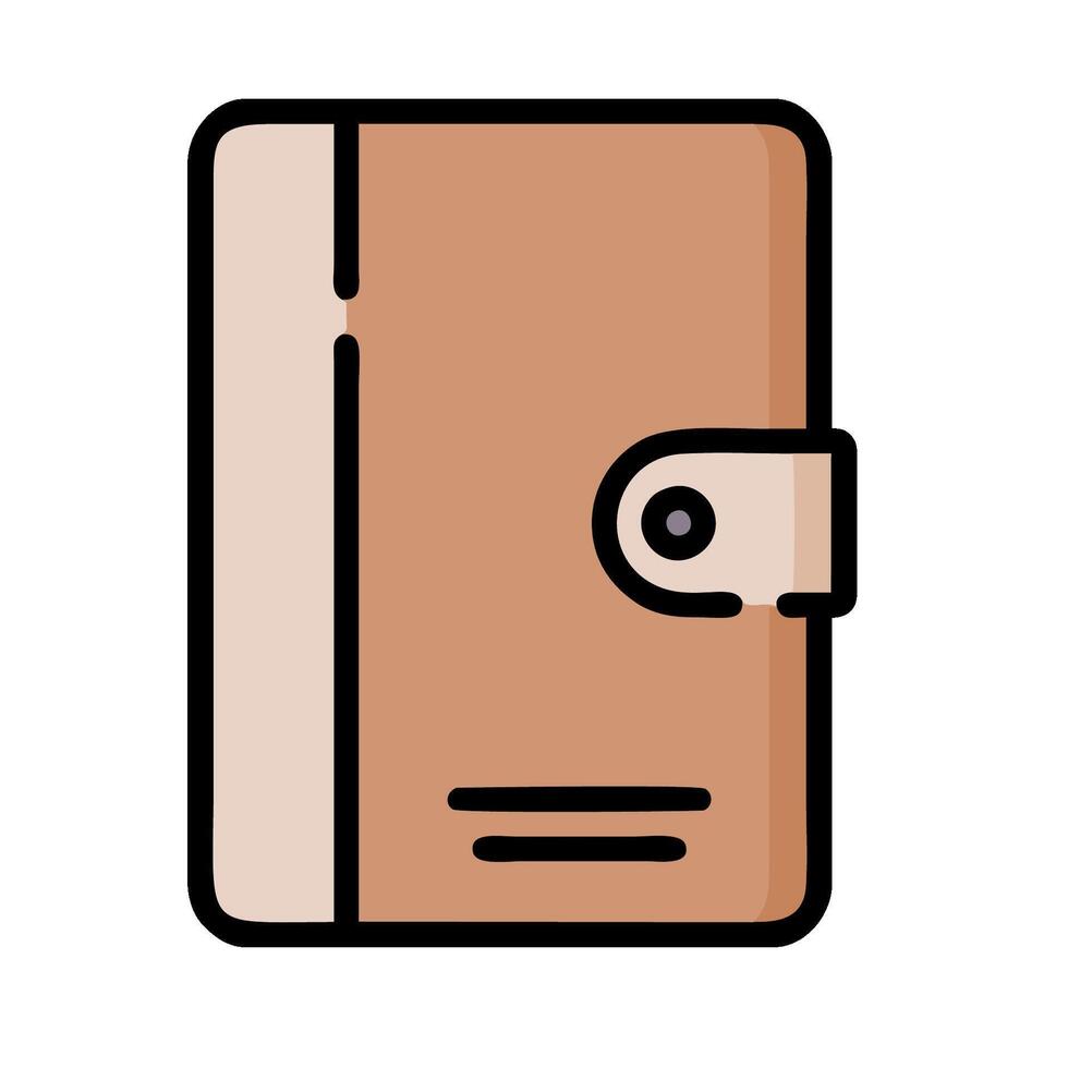 A brown notebook with a pen inside vector