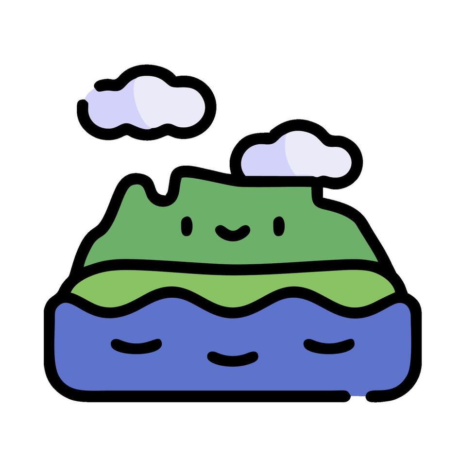 A cartoon mountain with clouds and clouds vector