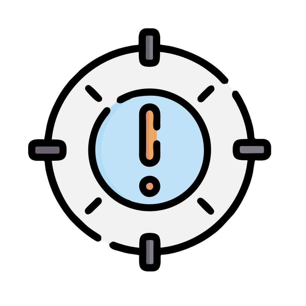 A circular icon with a red exclamation mark vector