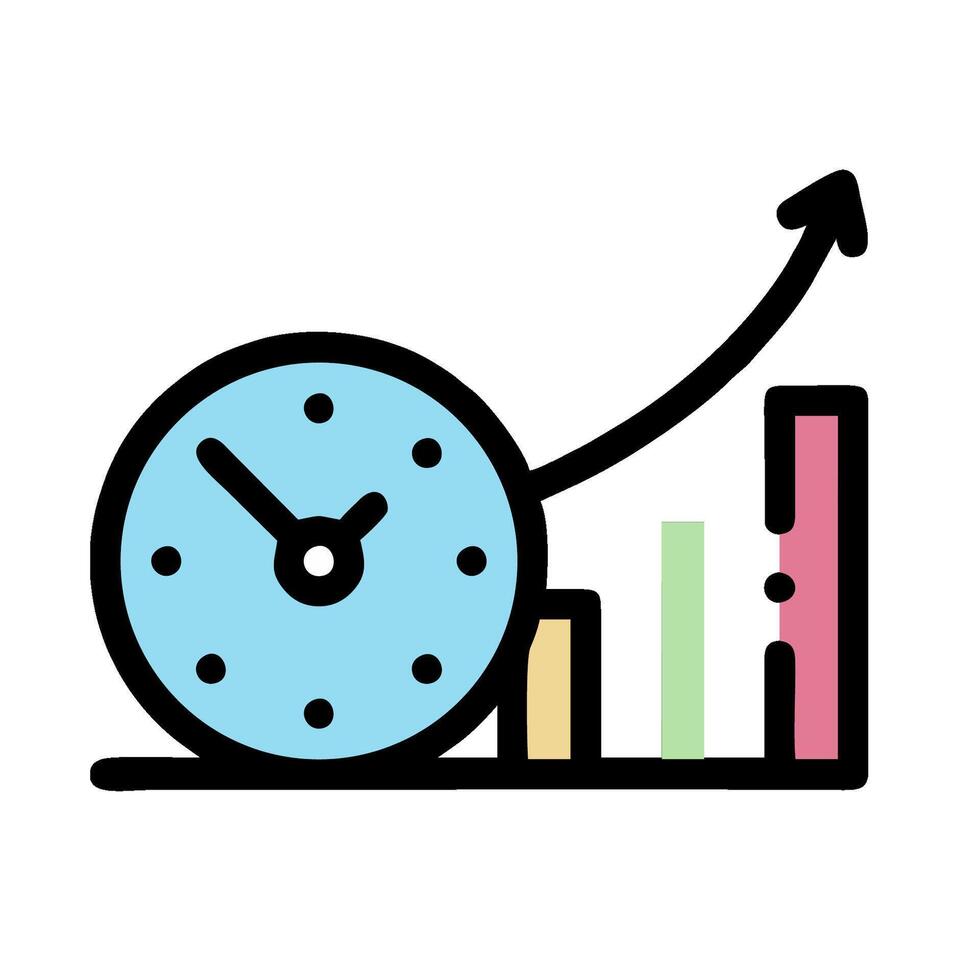 A clock and bar graph with an arrow pointing up vector