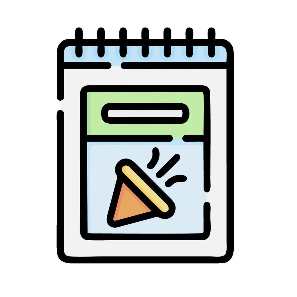 A notebook with a paper cone on top vector