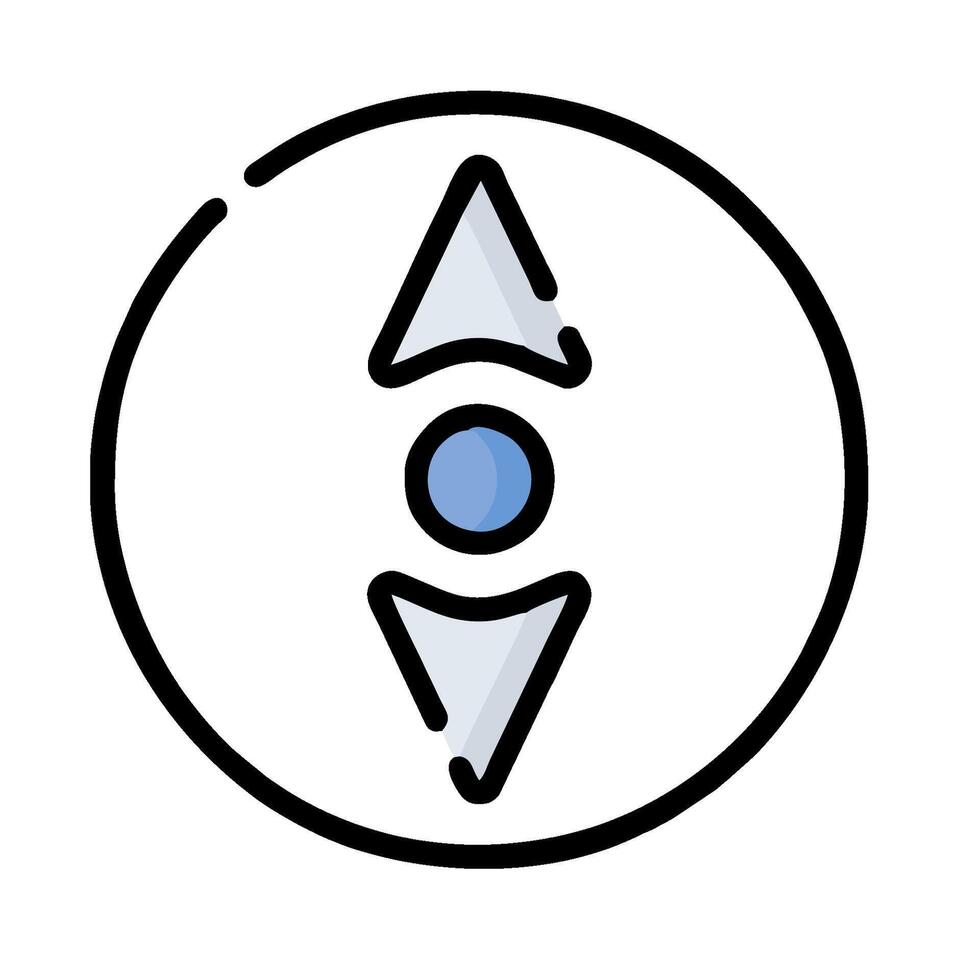 A blue and white circle with an arrow pointing to it vector