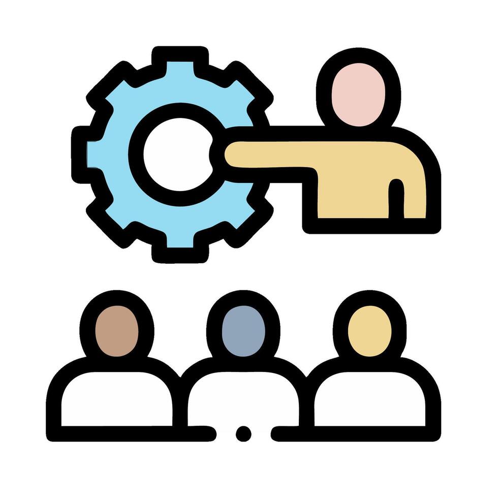 People are sitting around a table with a gear vector