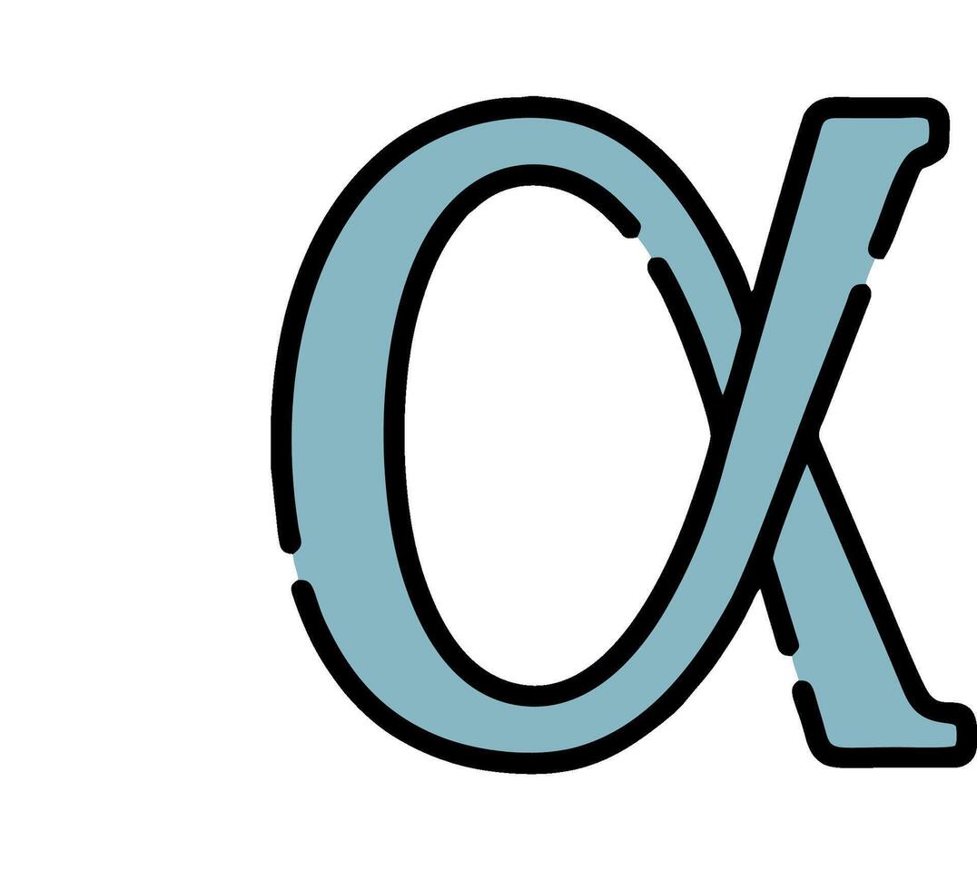 The letter x is shown in blue and white vector