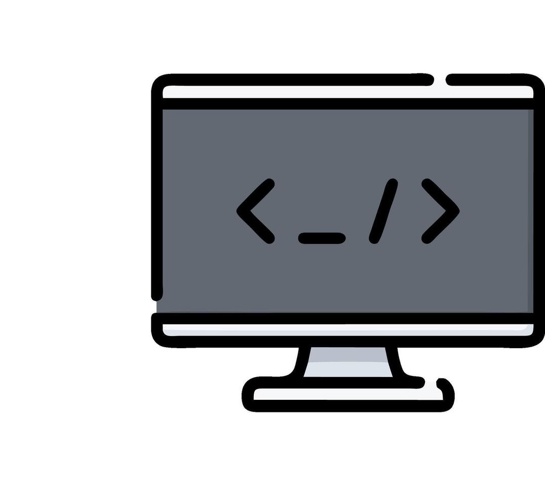A computer monitor with a code symbol on it vector